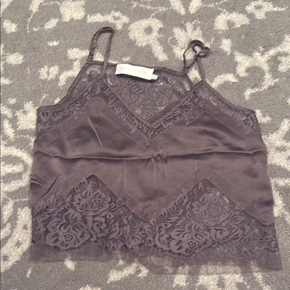 Michelle Mason  Lace Trim Cami Top - Grayish Purple